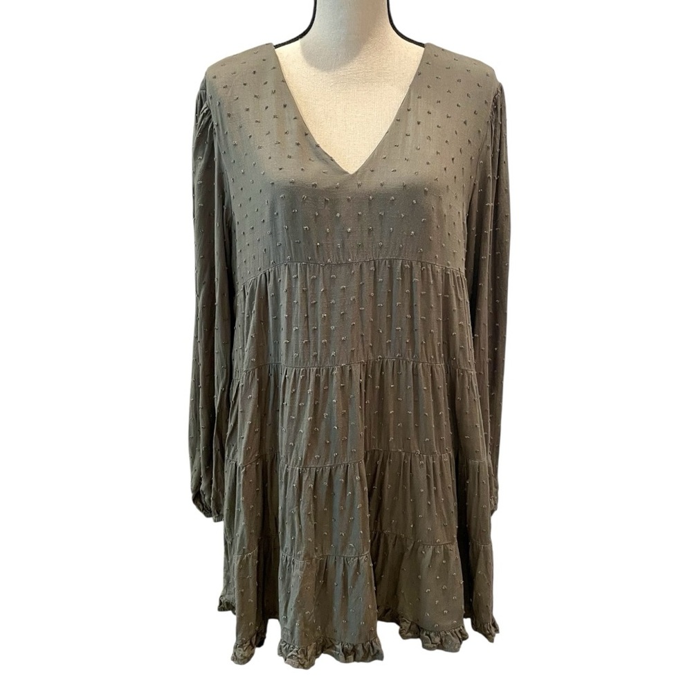 Blue Rain Olive Green Tiered Baby Doll Dress